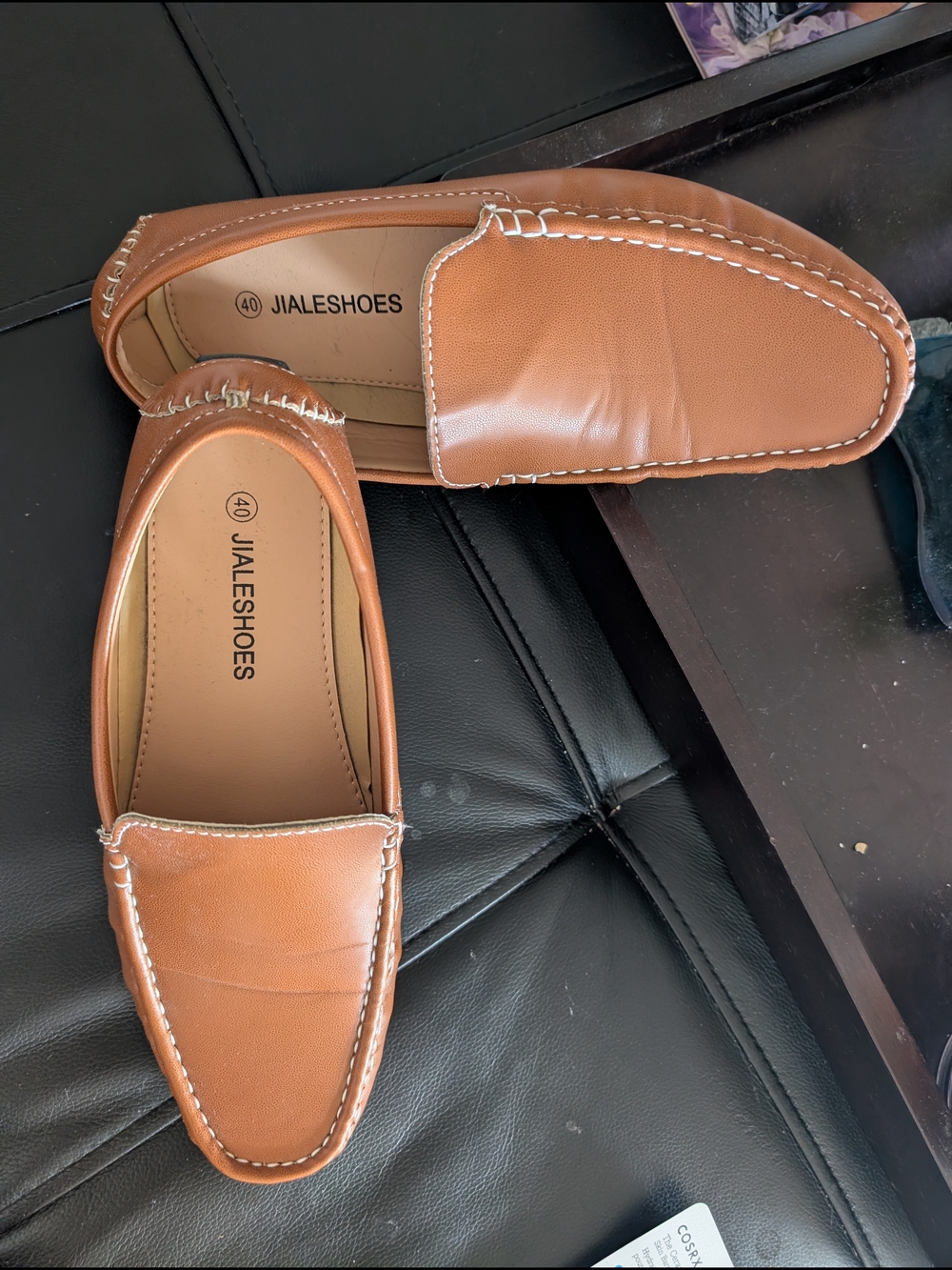 Tan Leather-Look Driving Loafers